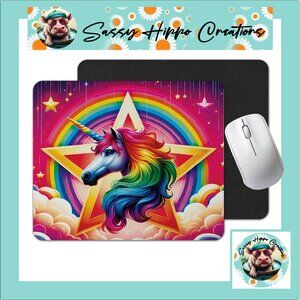 Mouse Pad Colorful Unicorn Rainbow Star Anti Slip Back Easy Clean Durable